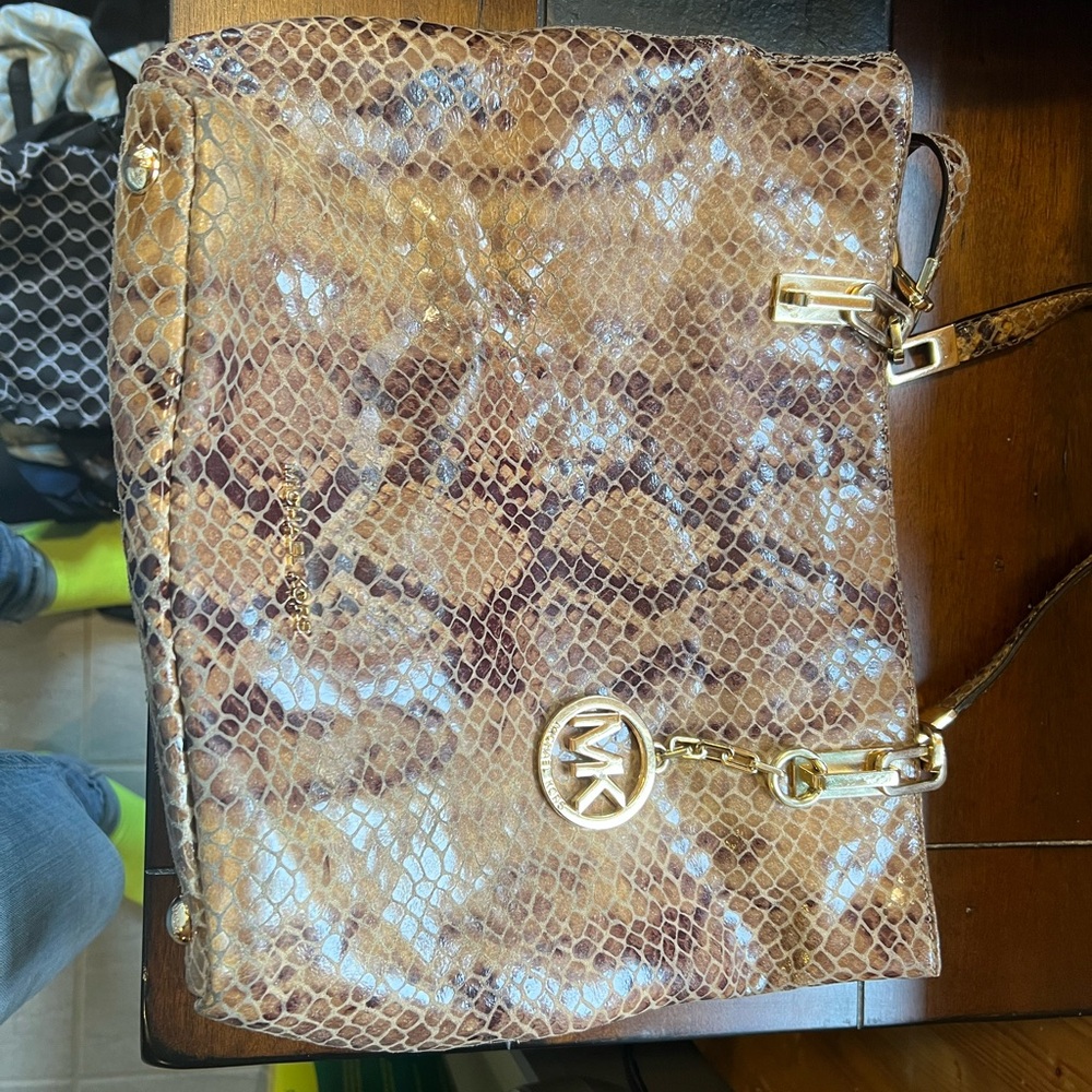 Michael Kors Tan Snake Print Shoulder Bag